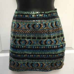 Tobi Sequin Tribal Print Skirt